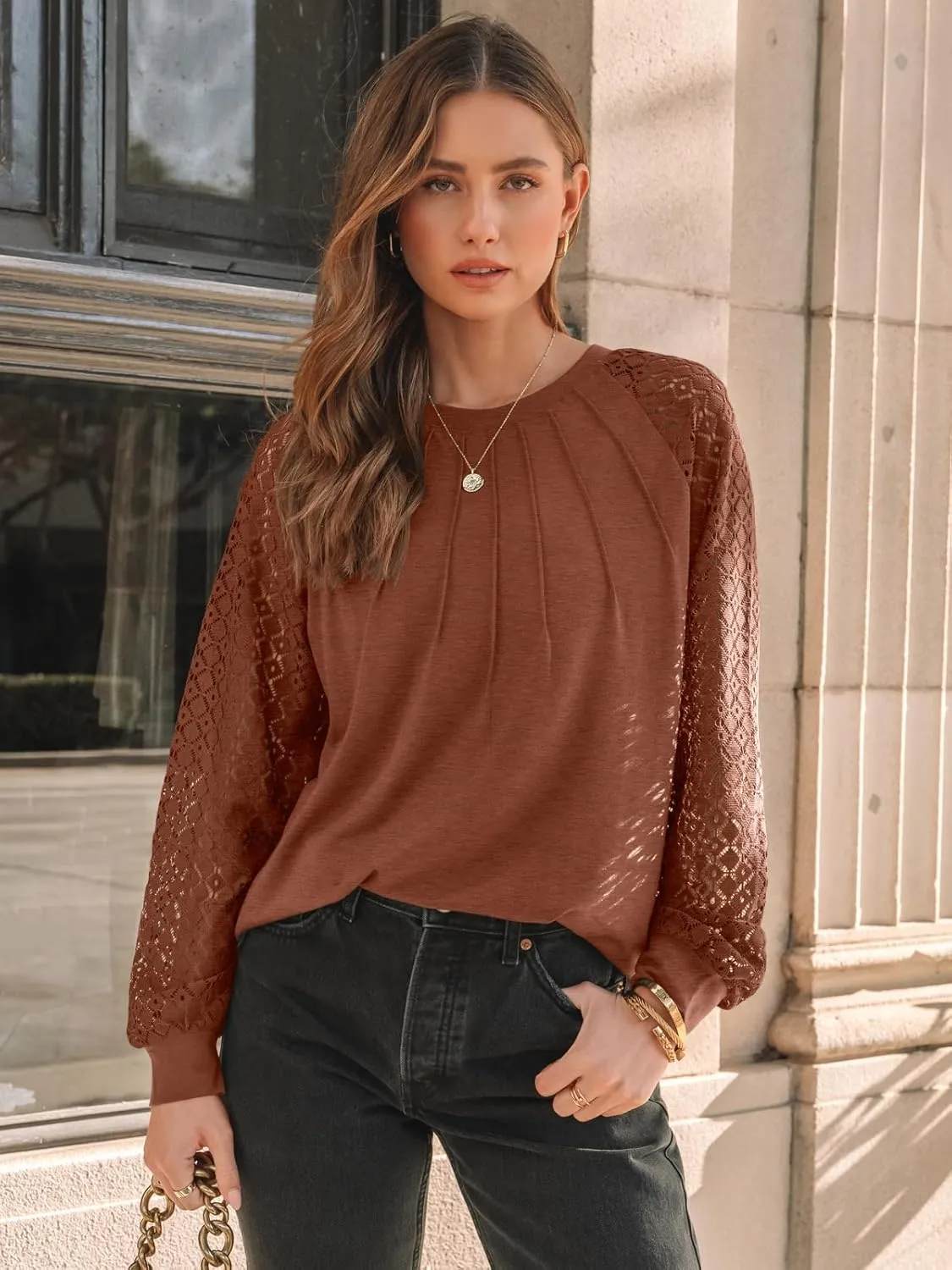 AUTOMET Womens Long Sleeve Shirts Lace Tops Business Casual Fall Fashion Outfits Clothes Knitted Y2k Blouses