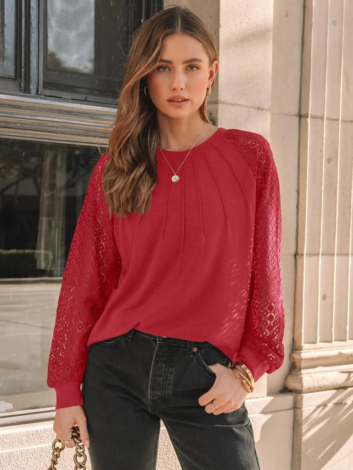AUTOMET Womens Long Sleeve Shirts Lace Tops Business Casual Fall Fashion Outfits Clothes Knitted Y2k Blouses
