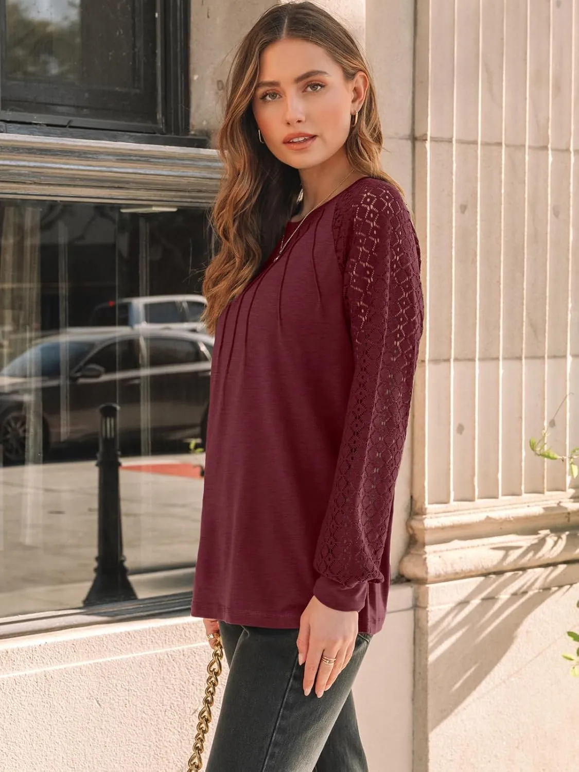 AUTOMET Womens Long Sleeve Shirts Lace Tops Business Casual Fall Fashion Outfits Clothes Knitted Y2k Blouses