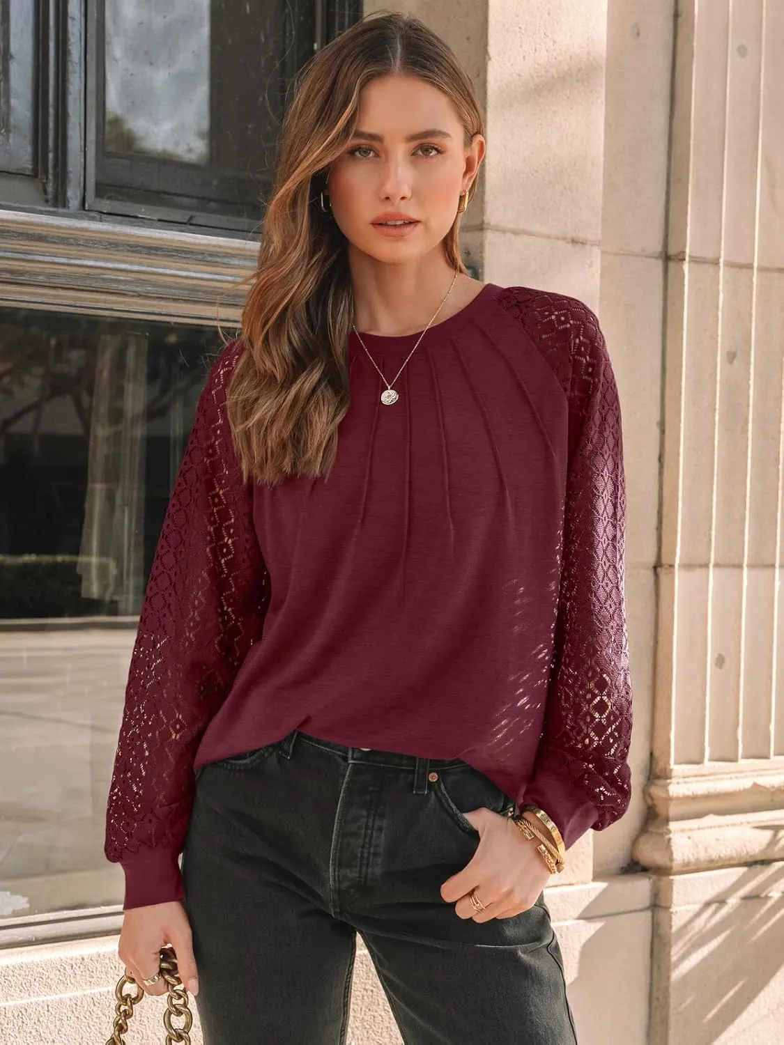 AUTOMET Womens Long Sleeve Shirts Lace Tops Business Casual Fall Fashion Outfits Clothes Knitted Y2k Blouses