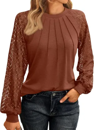 AUTOMET Womens Long Sleeve Shirts Lace Tops Business Casual Fall Fashion Outfits Clothes Knitted Y2k Blouses