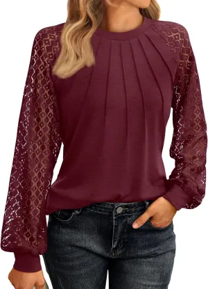 AUTOMET Womens Long Sleeve Shirts Lace Tops Business Casual Fall Fashion Outfits Clothes Knitted Y2k Blouses
