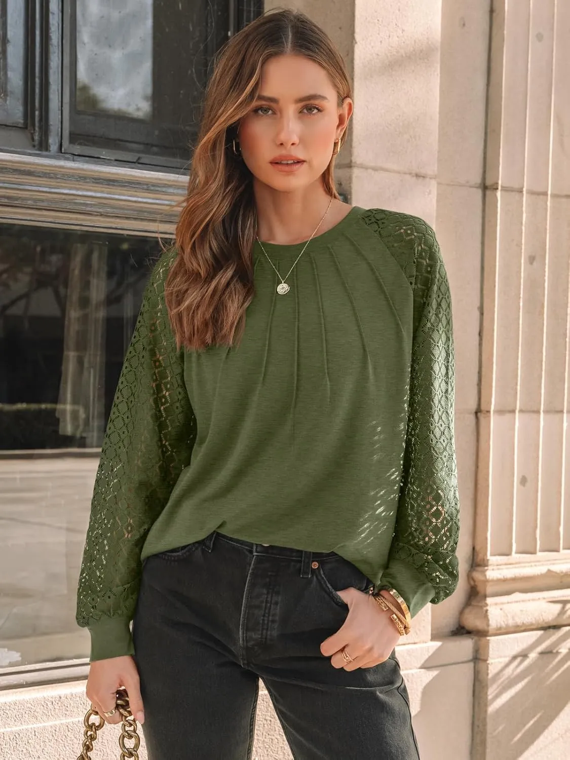 AUTOMET Womens Long Sleeve Shirts Lace Tops Business Casual Fall Fashion Outfits Clothes Knitted Y2k Blouses