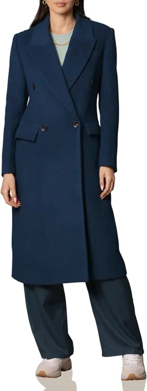 Avec Les Filles Wool Blend Double-Breasted Coat Deep Teal MD