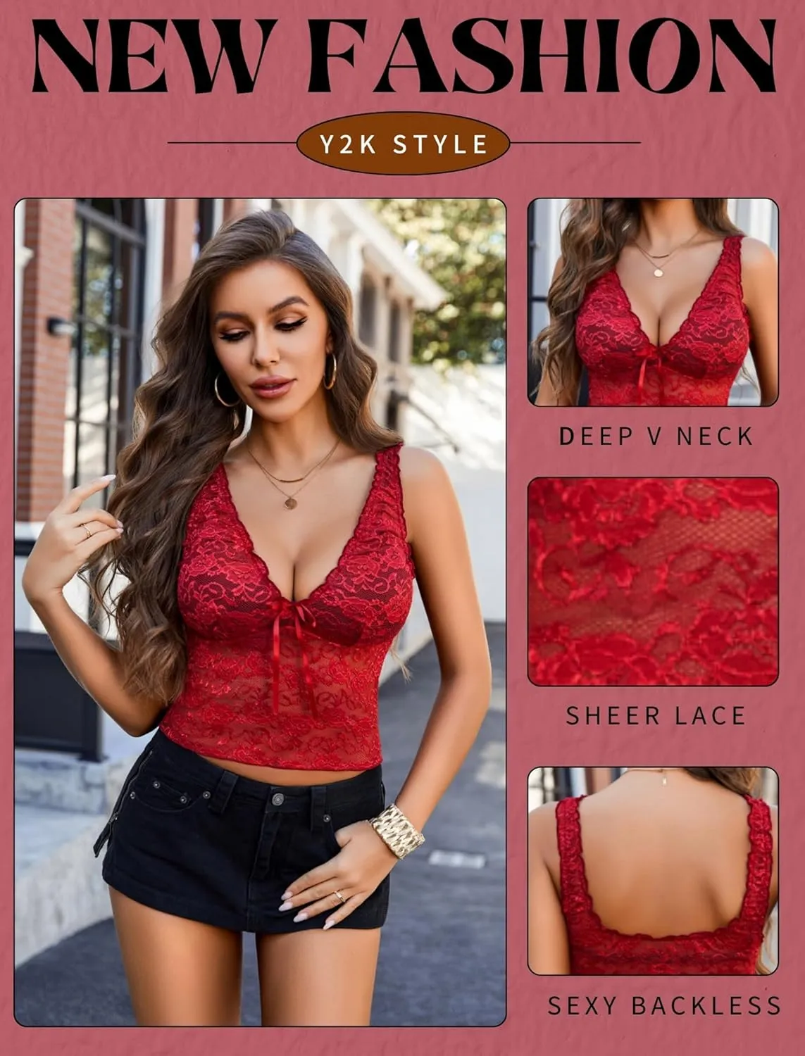 Avidlove Lace Tops for Women Mesh Top Crop Tank Tops Sexy V Neck Sleeveless Trendy Y2K Lace Undershirt