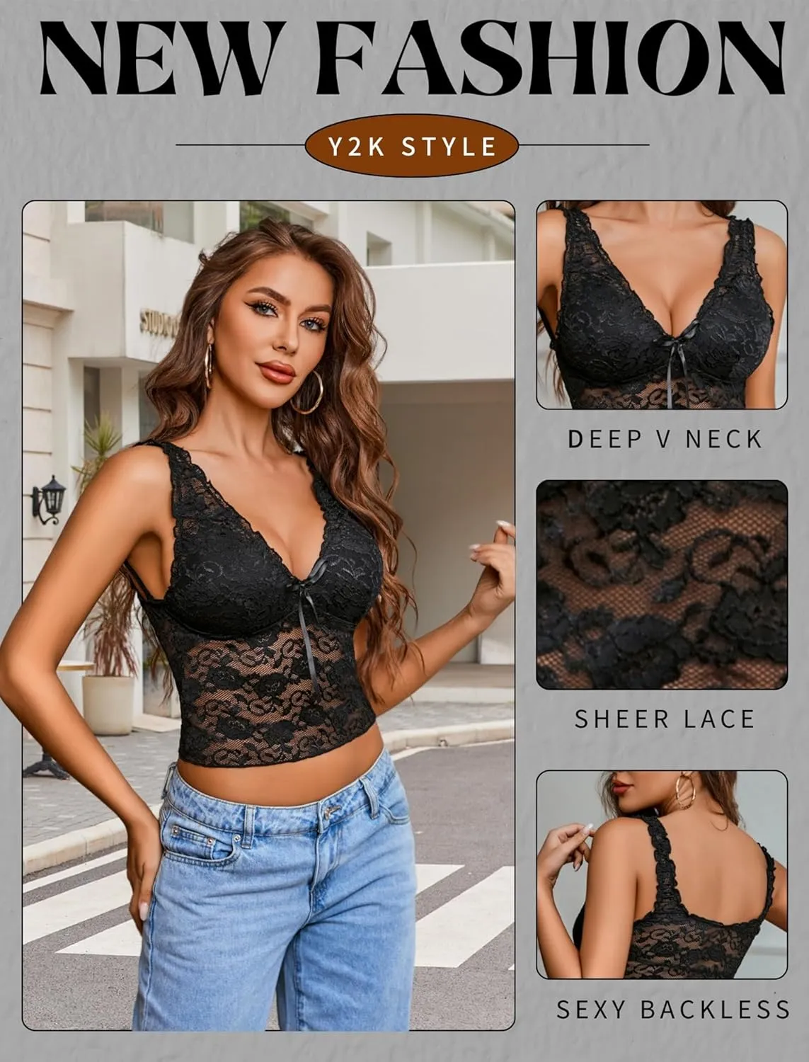 Avidlove Lace Tops for Women Mesh Top Crop Tank Tops Sexy V Neck Sleeveless Trendy Y2K Lace Undershirt