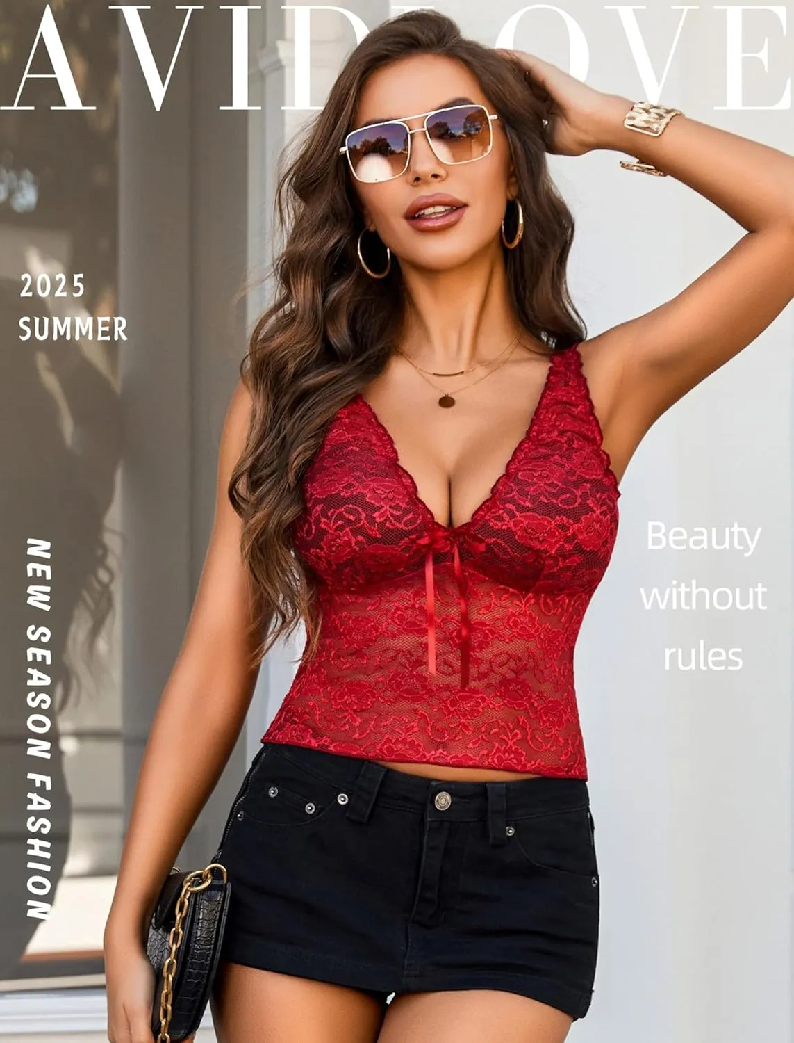 Avidlove Lace Tops for Women Mesh Top Crop Tank Tops Sexy V Neck Sleeveless Trendy Y2K Lace Undershirt
