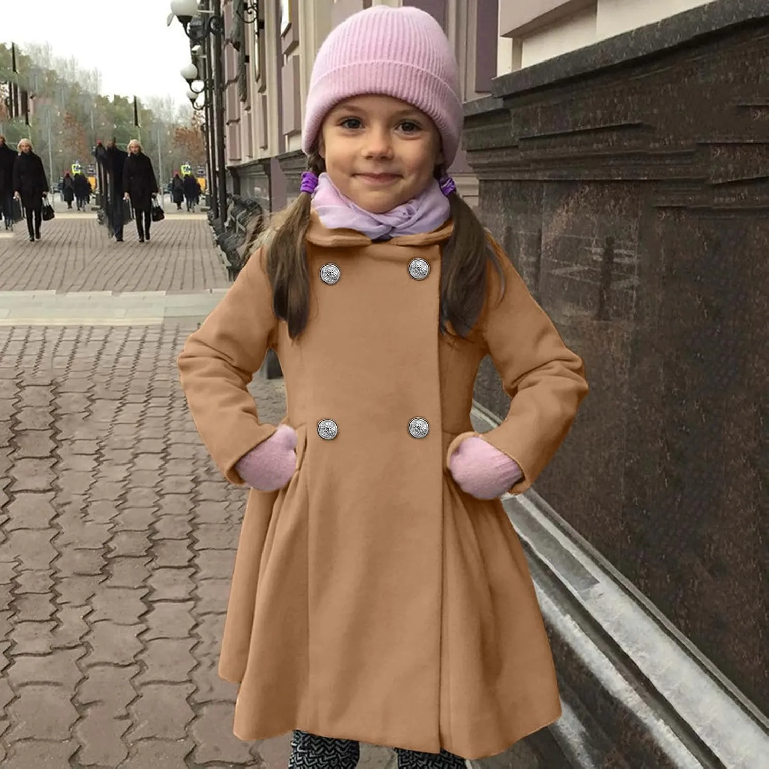 Baby Kids Boys Girls Classic Wool Blend Coat Winter Double Breasted Trench Coat Outwear  Coat Jacket