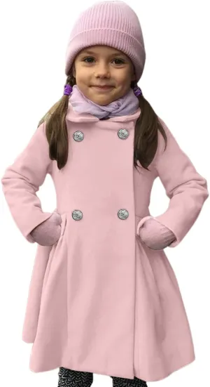 Baby Kids Boys Girls Classic Wool Blend Coat Winter Double Breasted Trench Coat Outwear  Coat Jacket