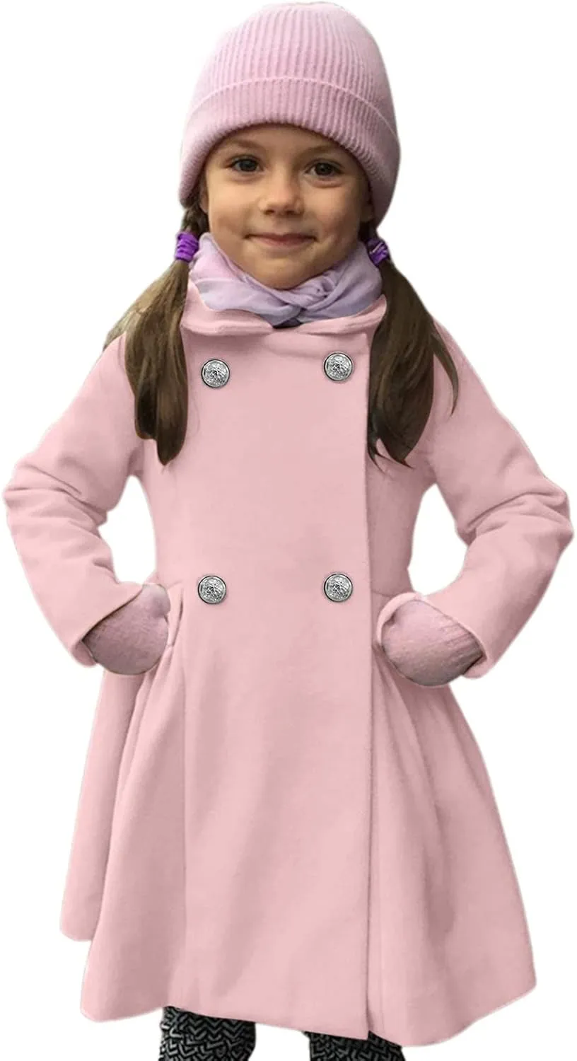 Baby Kids Boys Girls Classic Wool Blend Coat Winter Double Breasted Trench Coat Outwear  Coat Jacket