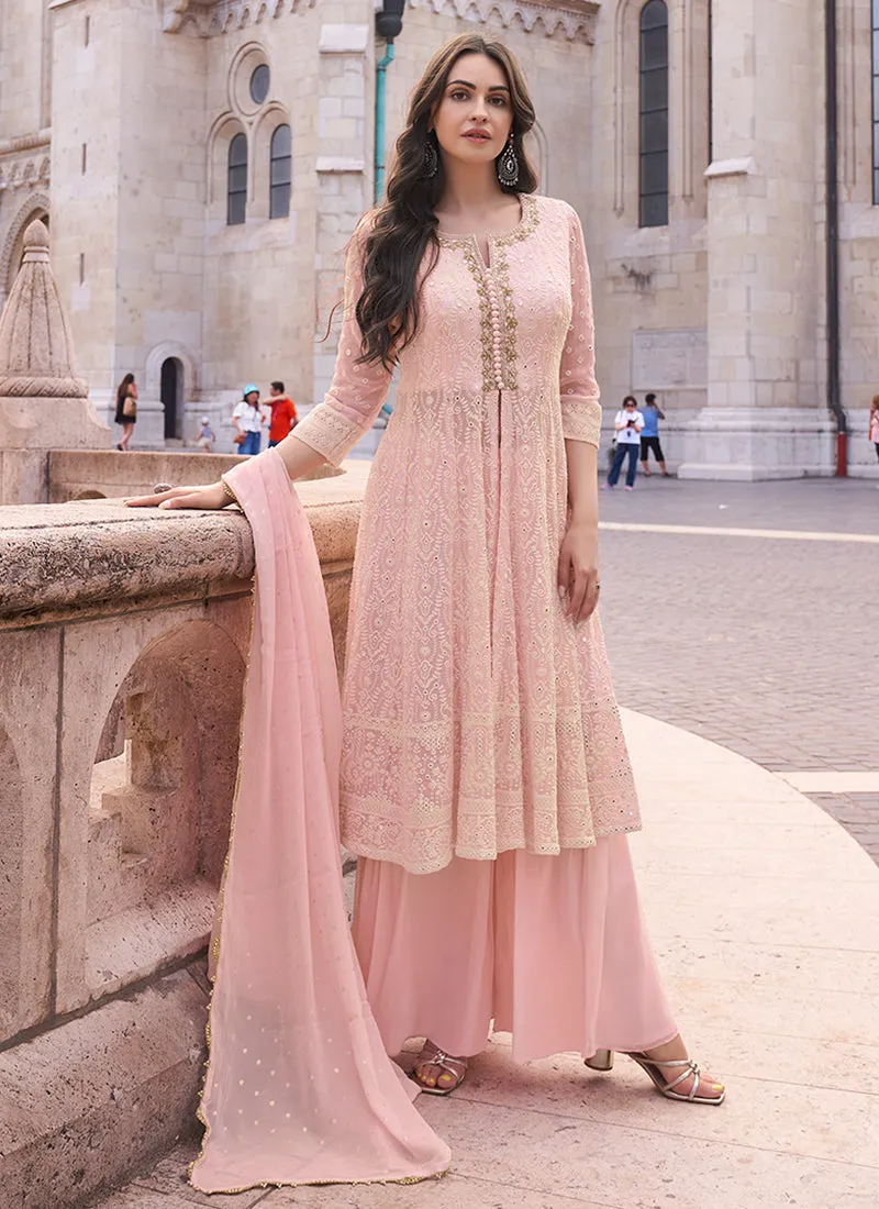 Baby Pink Lucknowi Embroidery Slit Style Anarkali Suit