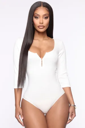 Back To The Basic Ribbed Bodysuit - White