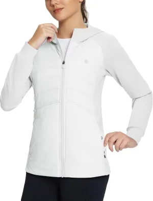 baleaf Women's Running Winter Jacket with Hood Warm Lightweight Insulated Hybrid Jackets Puffer Zip Pockets Hiking Skiing