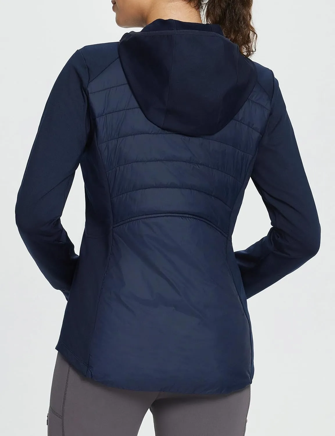 baleaf Women's Running Winter Jacket with Hood Warm Lightweight Insulated Hybrid Jackets Puffer Zip Pockets Hiking Skiing