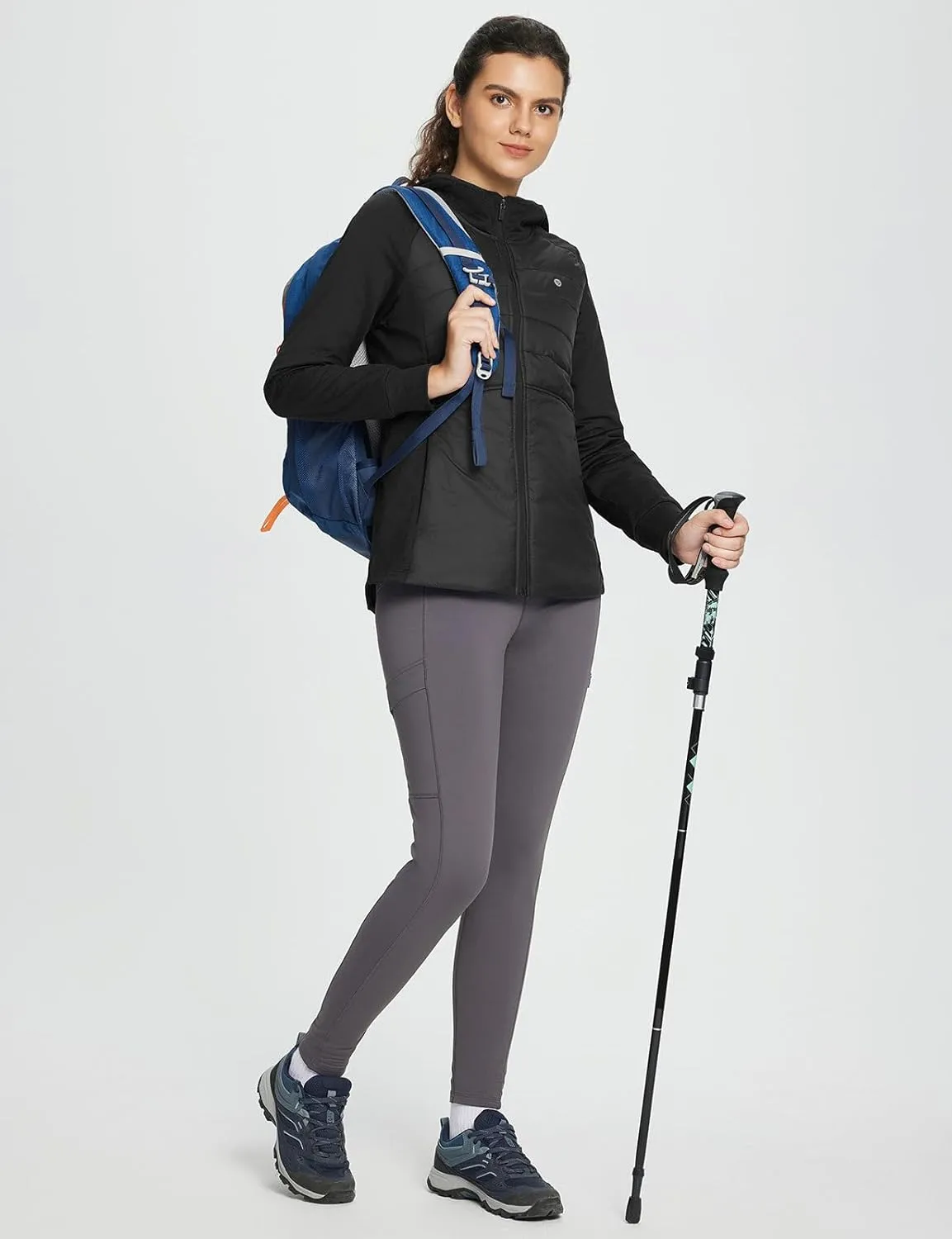 baleaf Women's Running Winter Jacket with Hood Warm Lightweight Insulated Hybrid Jackets Puffer Zip Pockets Hiking Skiing