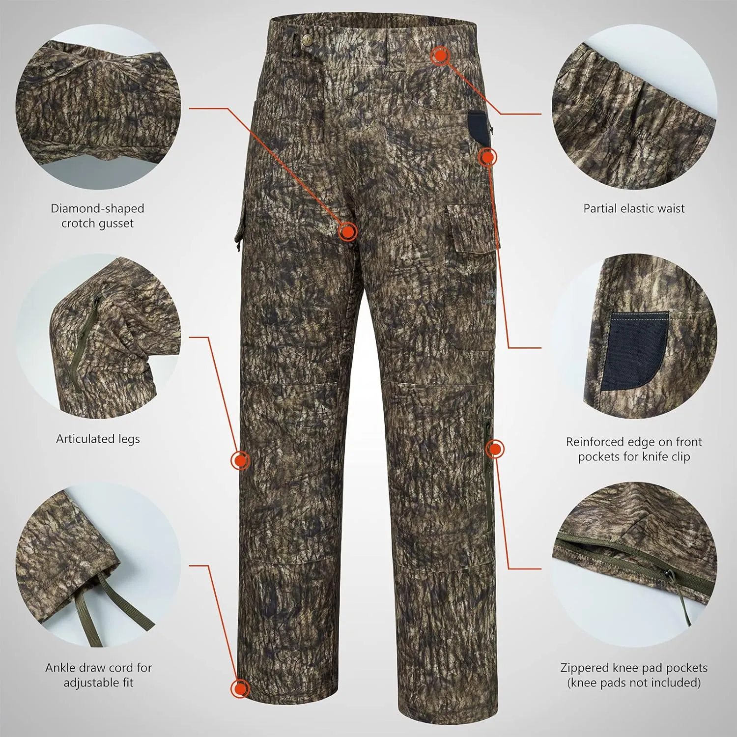 BASSDASH Invis Mens Stretch Hunting Pants Water Resistant Camo Fishing Pant