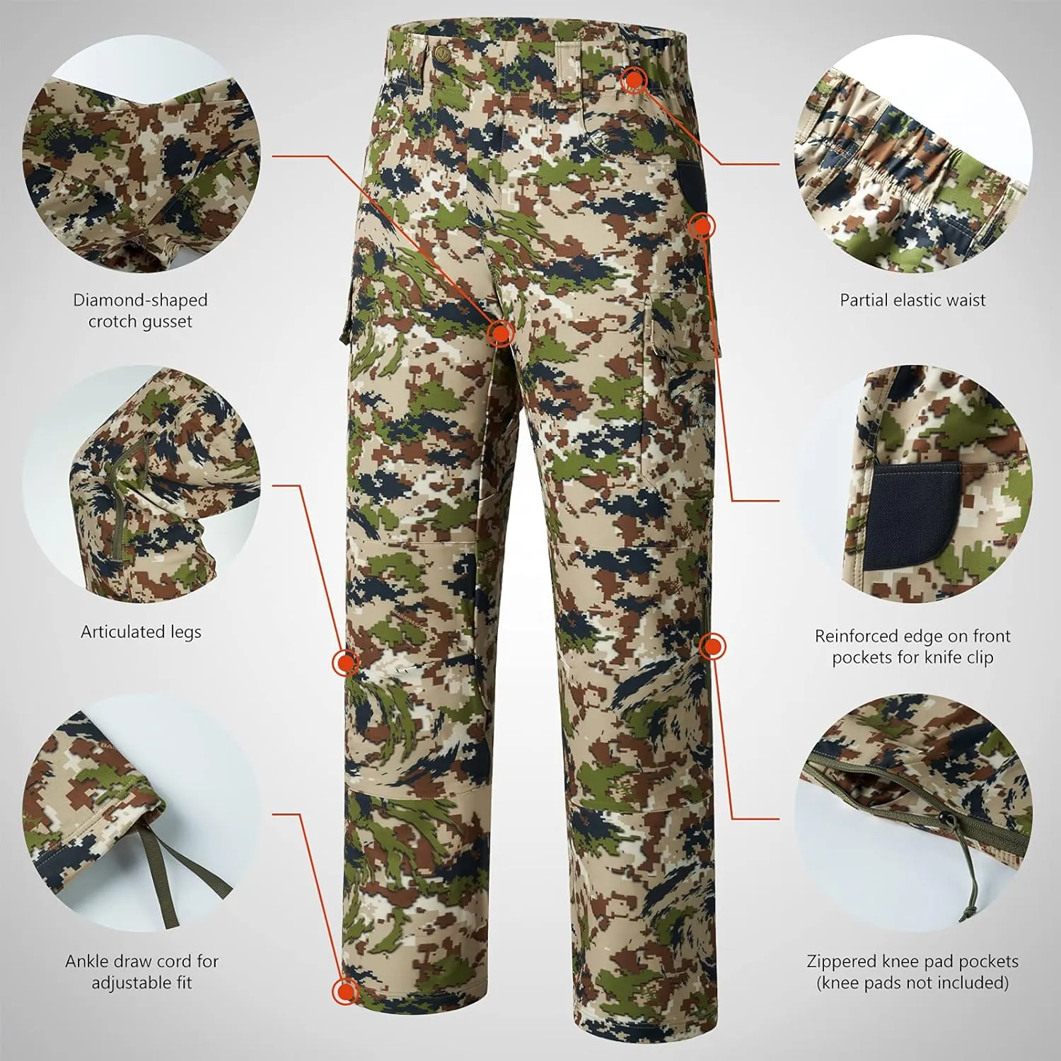 BASSDASH Invis Mens Stretch Hunting Pants Water Resistant Camo Fishing Pant