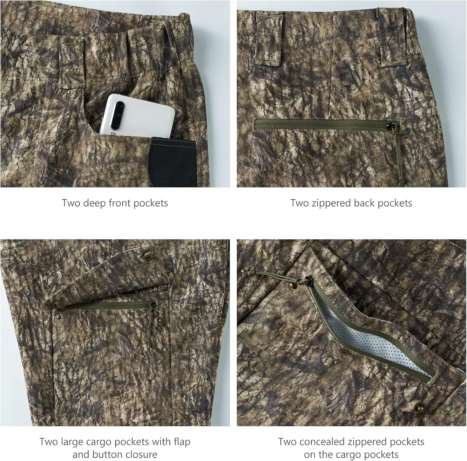 BASSDASH Invis Mens Stretch Hunting Pants Water Resistant Camo Fishing Pant