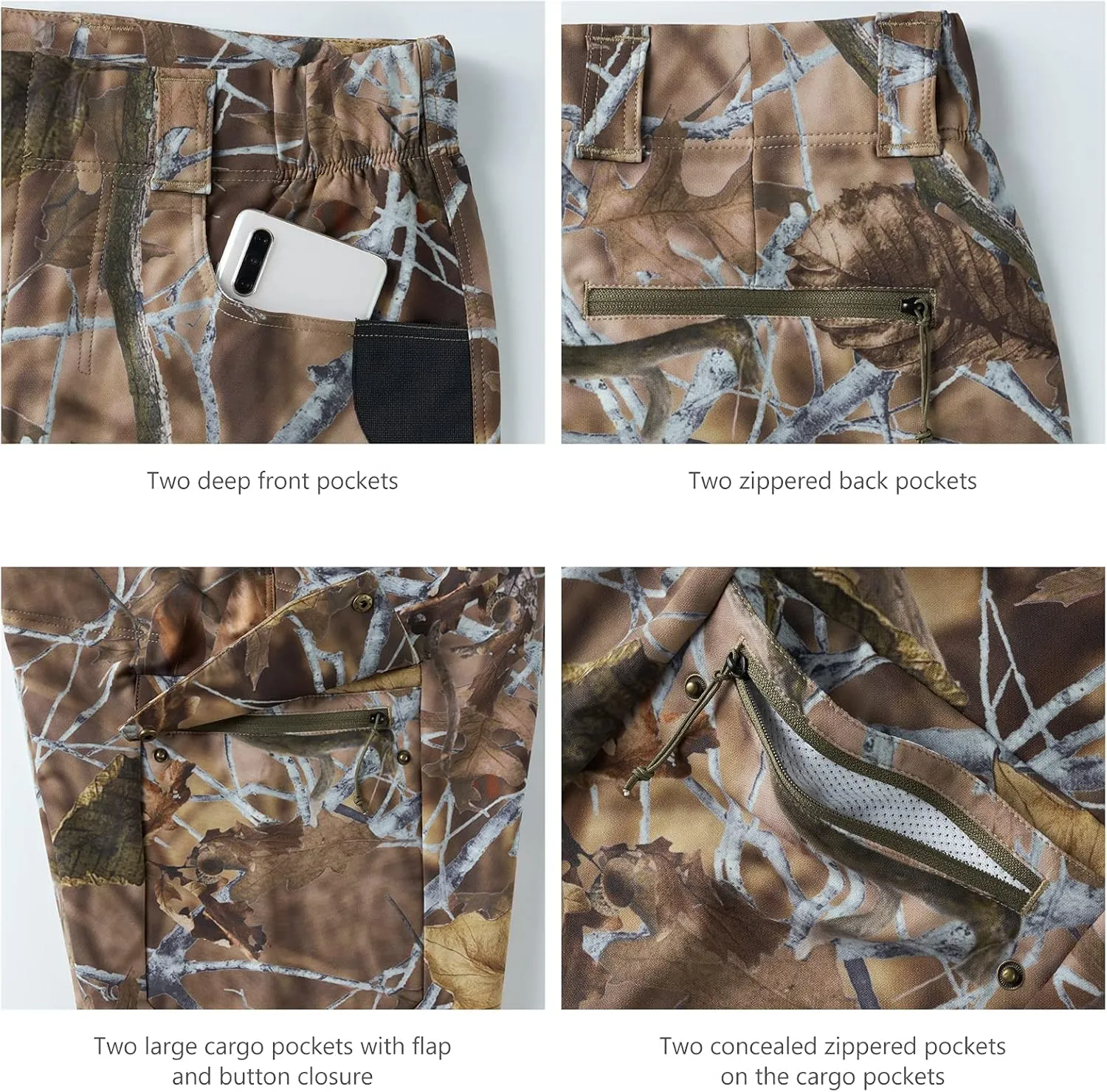 BASSDASH Invis Mens Stretch Hunting Pants Water Resistant Camo Fishing Pant