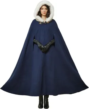 BEAUTELICATE Renaissance Hooded Cloak Cosplay Medieval Wool Blend Halloween Winter