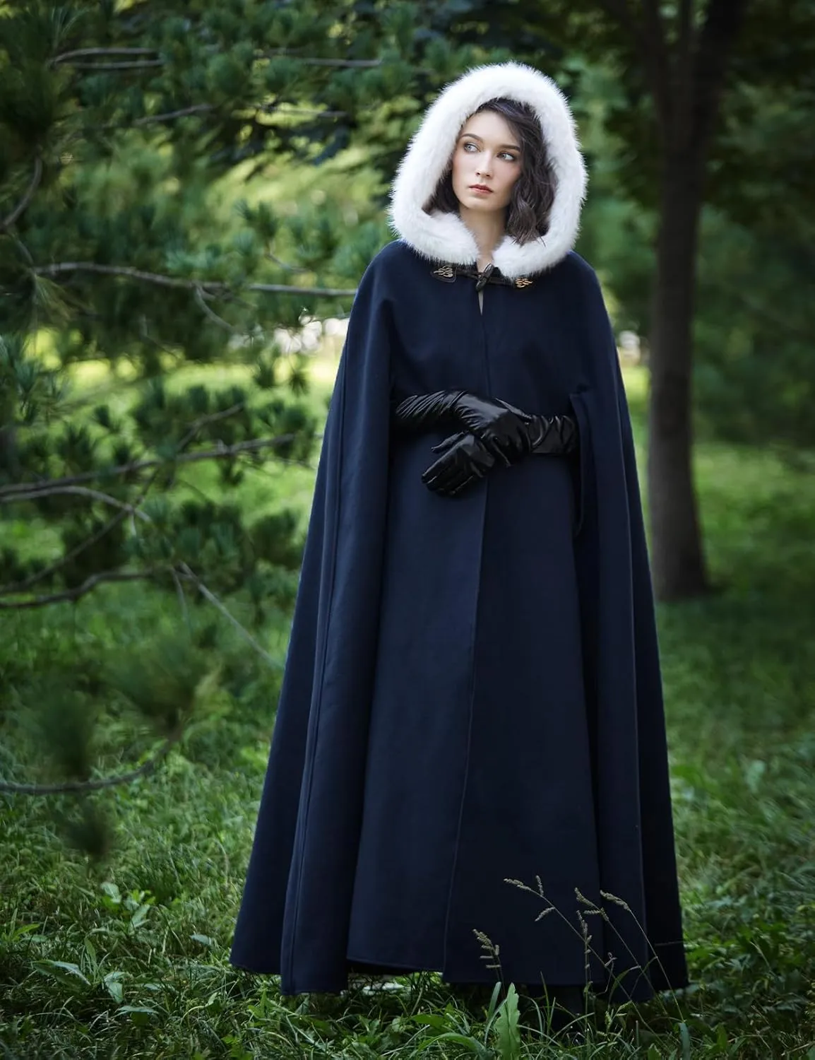 BEAUTELICATE Renaissance Hooded Cloak Cosplay Medieval Wool Blend Halloween Winter