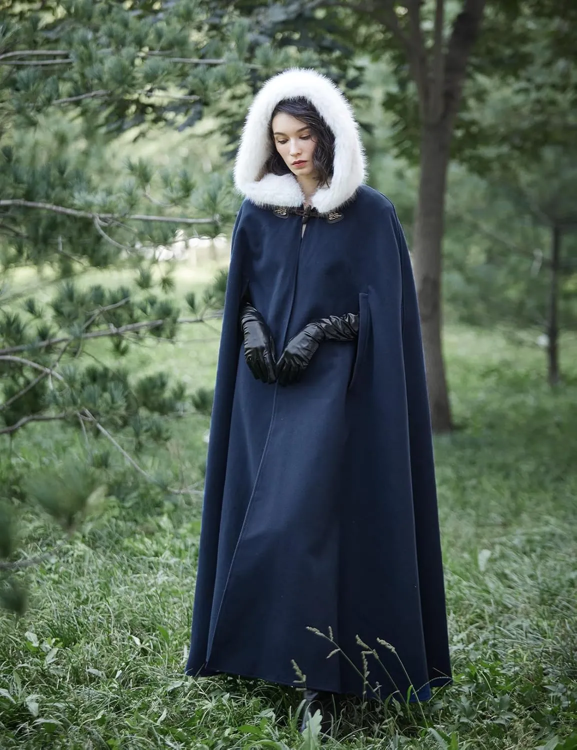 BEAUTELICATE Renaissance Hooded Cloak Cosplay Medieval Wool Blend Halloween Winter