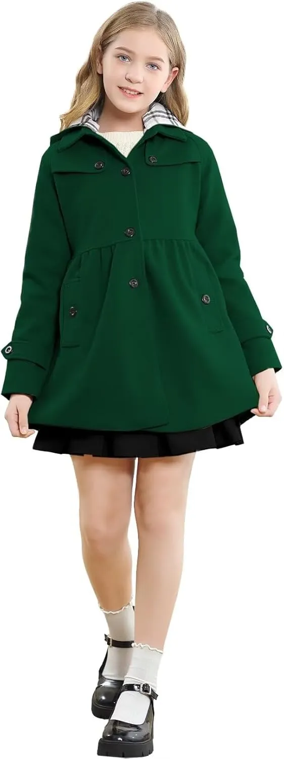 Betusline Girls' Dress Coat, Kids Hoodie Wool Blend Coats Fall Winter Outerwear Peacoat,2-14 Years