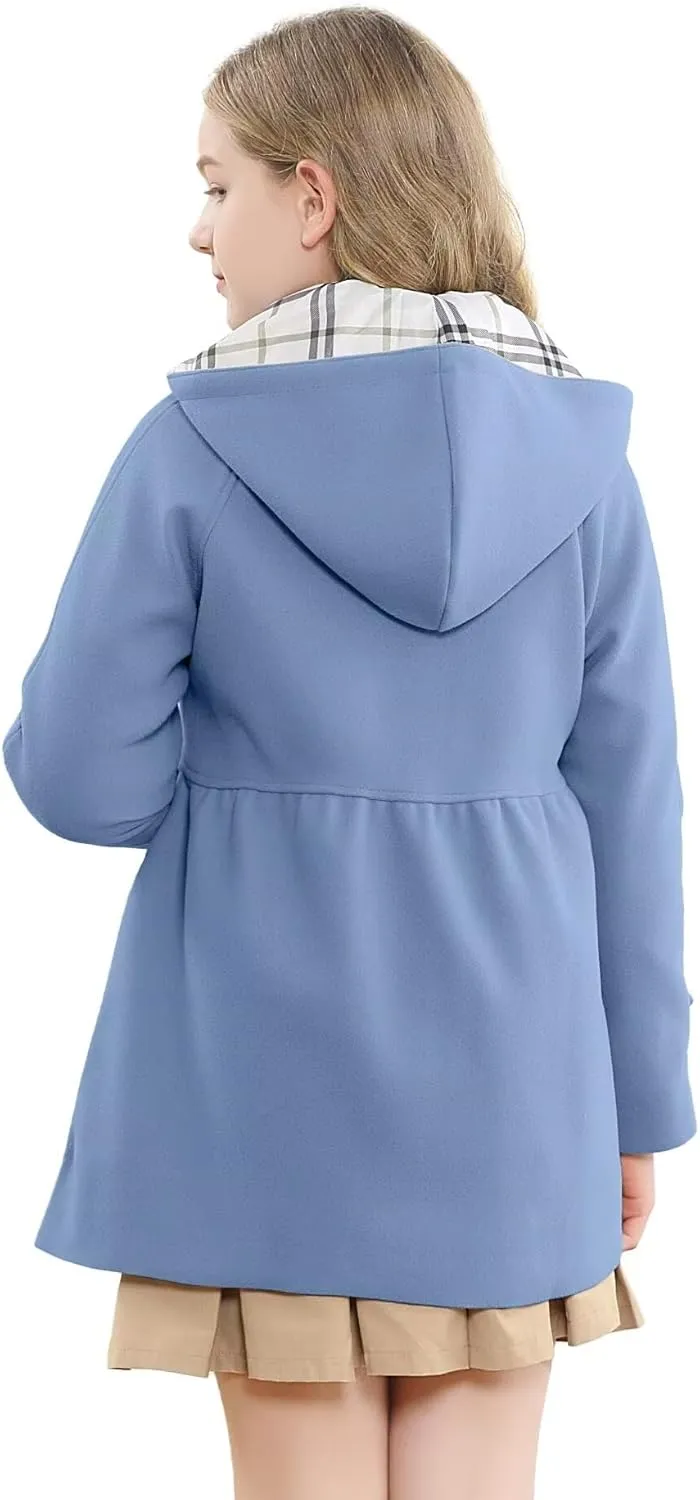 Betusline Girls' Dress Coat, Kids Hoodie Wool Blend Coats Fall Winter Outerwear Peacoat,2-14 Years