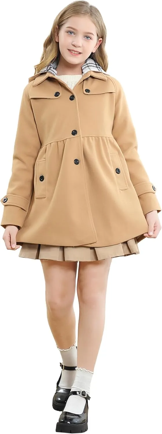 Betusline Girls' Dress Coat, Kids Hoodie Wool Blend Coats Fall Winter Outerwear Peacoat,2-14 Years