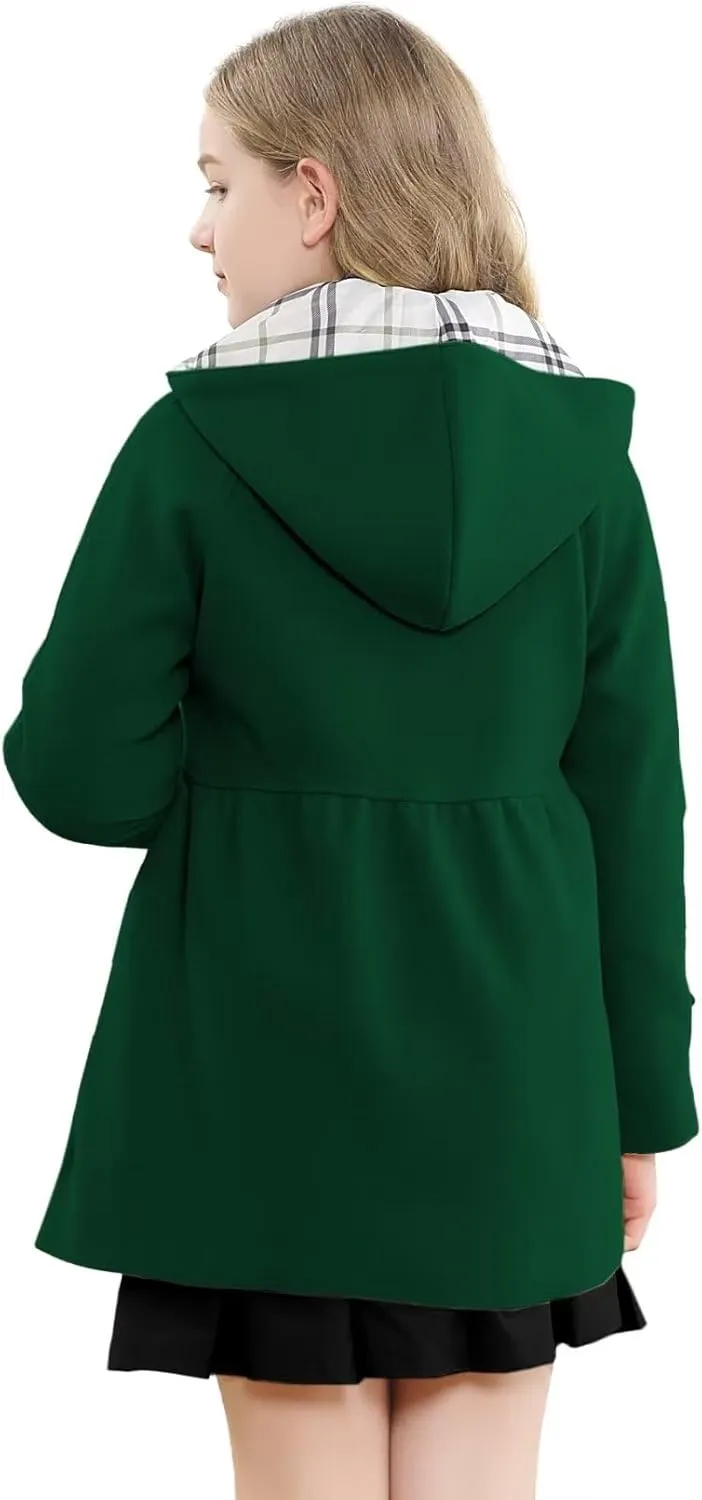Betusline Girls' Dress Coat, Kids Hoodie Wool Blend Coats Fall Winter Outerwear Peacoat,2-14 Years