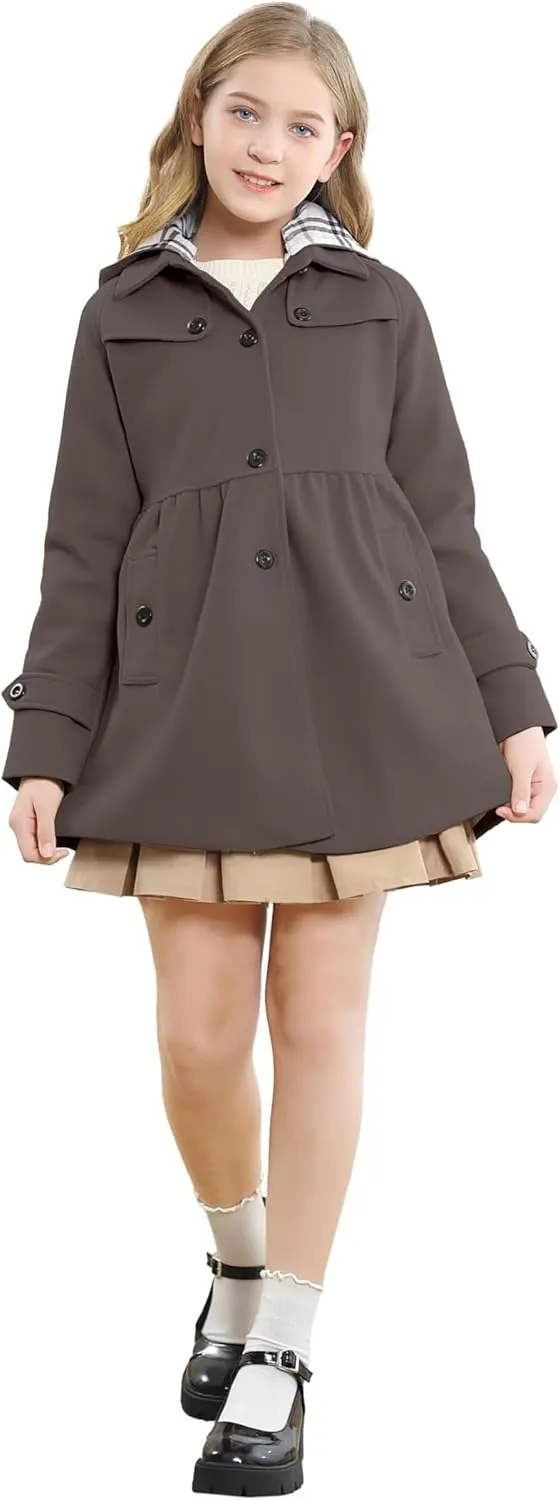 Betusline Girls' Dress Coat, Kids Hoodie Wool Blend Coats Fall Winter Outerwear Peacoat,2-14 Years