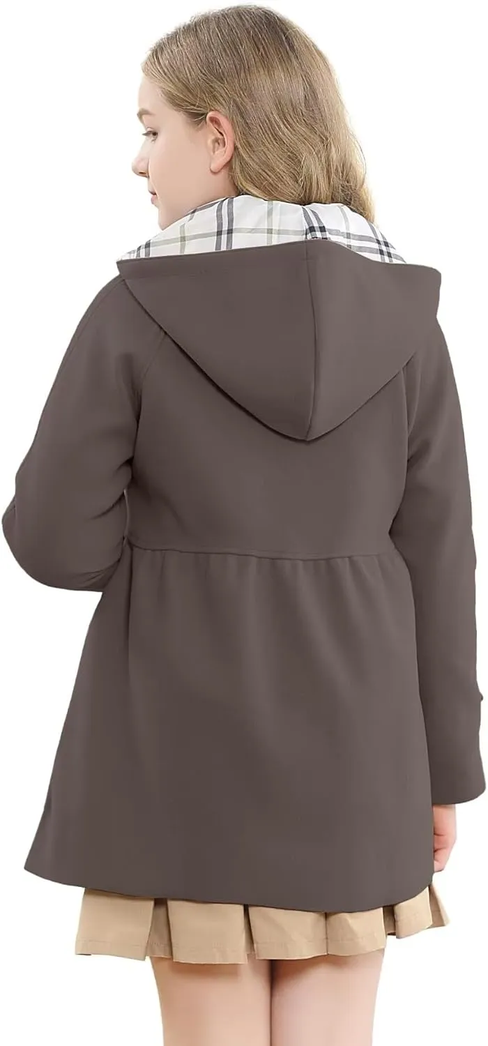Betusline Girls' Dress Coat, Kids Hoodie Wool Blend Coats Fall Winter Outerwear Peacoat,2-14 Years