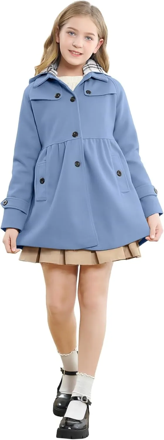 Betusline Girls' Dress Coat, Kids Hoodie Wool Blend Coats Fall Winter Outerwear Peacoat,2-14 Years