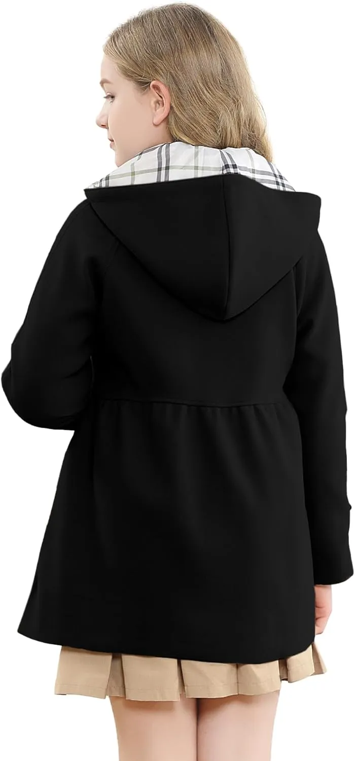 Betusline Girls' Dress Coat, Kids Hoodie Wool Blend Coats Fall Winter Outerwear Peacoat,2-14 Years