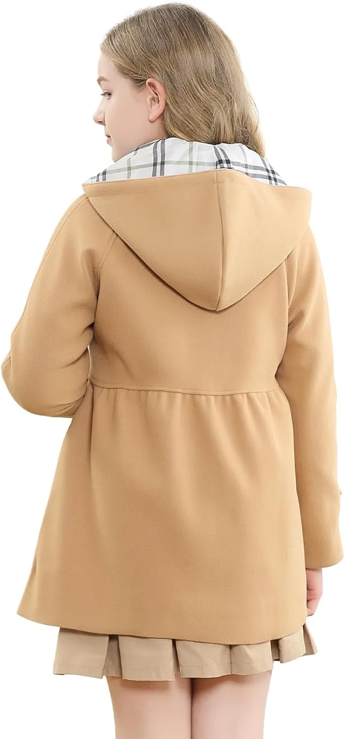 Betusline Girls' Dress Coat, Kids Hoodie Wool Blend Coats Fall Winter Outerwear Peacoat,2-14 Years