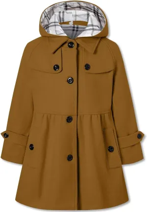 Betusline Girls' Dress Coat, Kids Hoodie Wool Blend Coats Fall Winter Outerwear Peacoat,2-14 Years