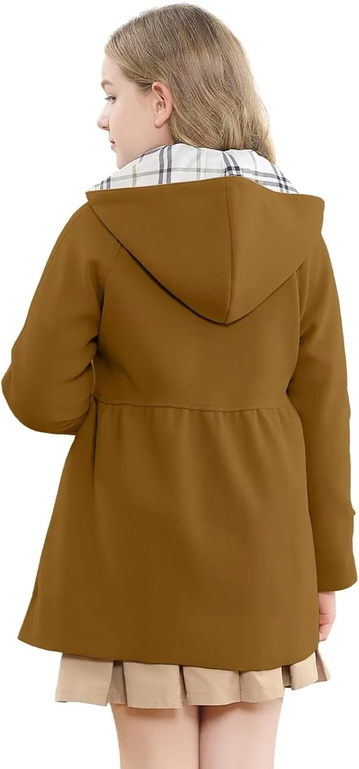 Betusline Girls' Dress Coat, Kids Hoodie Wool Blend Coats Fall Winter Outerwear Peacoat,2-14 Years