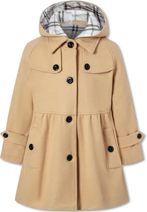 Betusline Girls' Dress Coat, Kids Hoodie Wool Blend Coats Fall Winter Outerwear Peacoat,2-14 Years