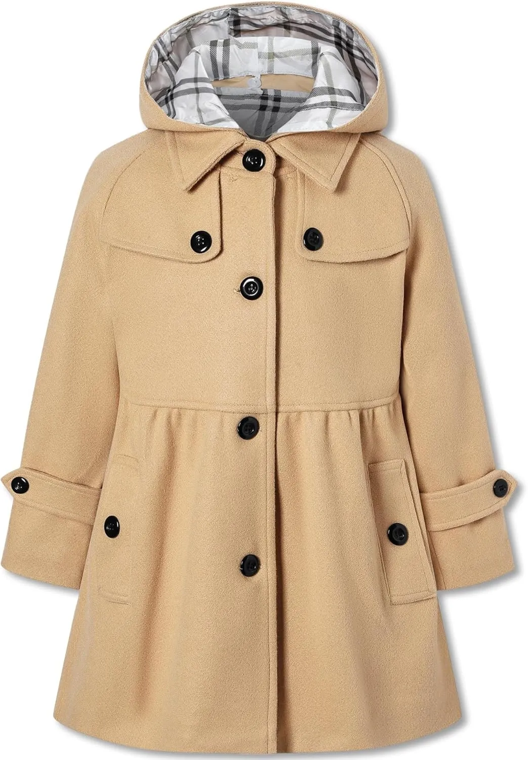 Betusline Girls' Dress Coat, Kids Hoodie Wool Blend Coats Fall Winter Outerwear Peacoat,2-14 Years