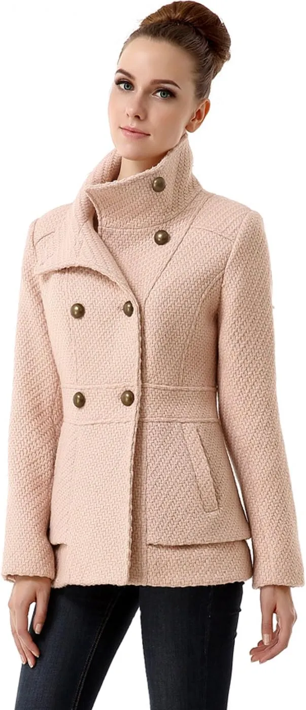 BGSD Women Cheri Boucle Wool Blend Double Breasted Walking Pea Coat