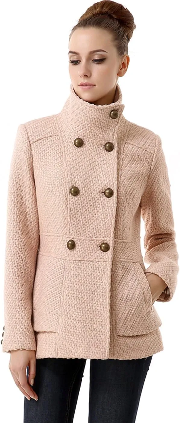 BGSD Women Cheri Boucle Wool Blend Double Breasted Walking Pea Coat