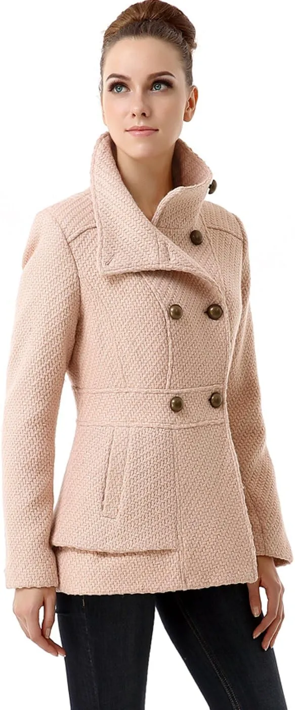 BGSD Women Cheri Boucle Wool Blend Double Breasted Walking Pea Coat