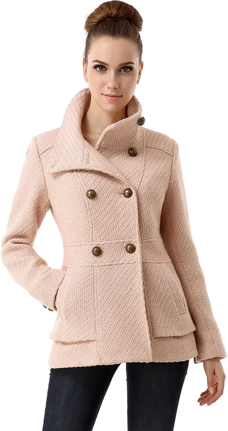 BGSD Women Cheri Boucle Wool Blend Double Breasted Walking Pea Coat