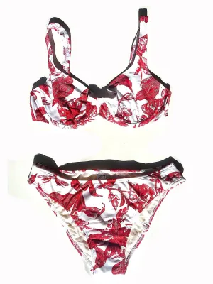 Bikini Toile Pattern Underwire And Brief Red Or Blue