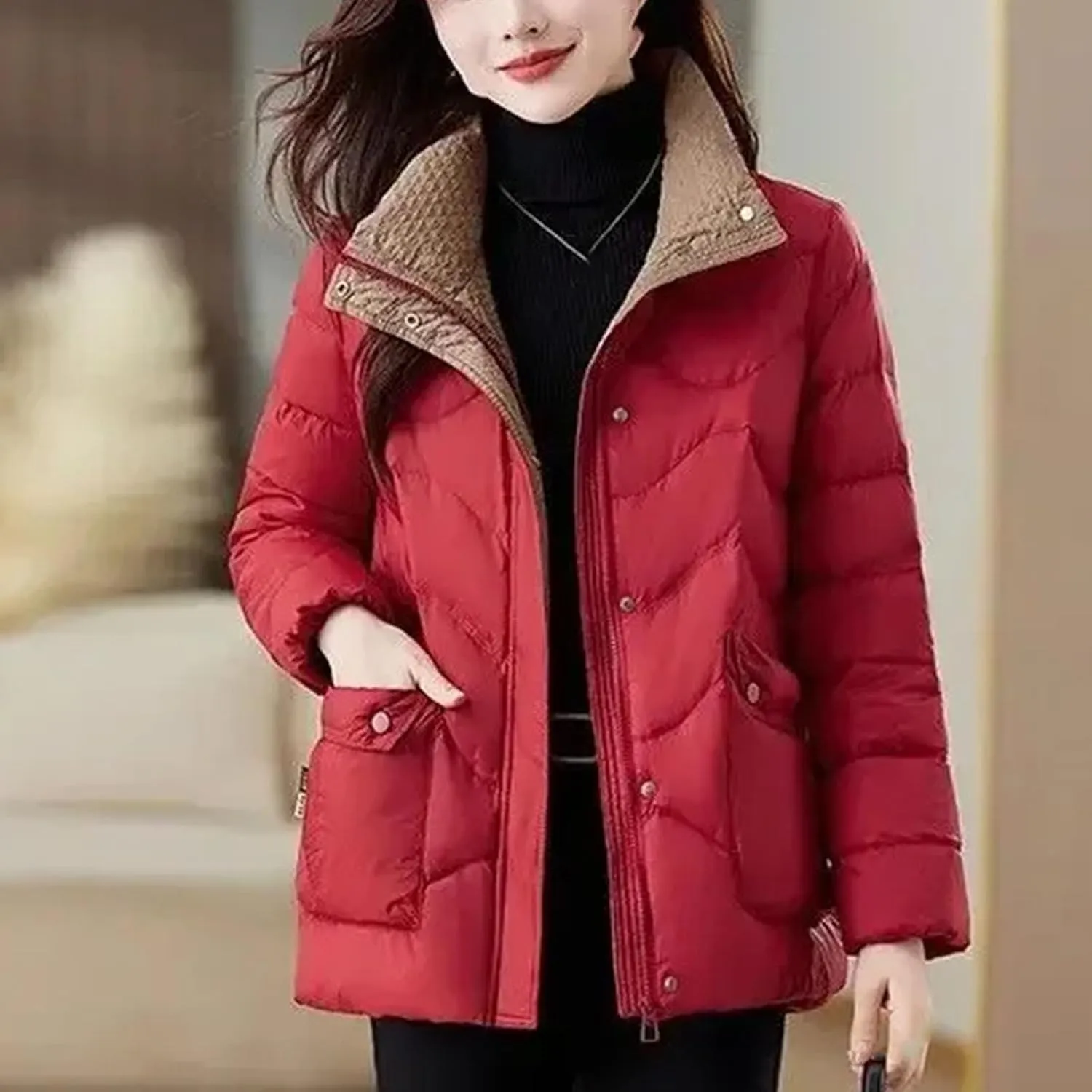 Black Padded Women's Cotton Coat Quilted Short Down Jacket Youthful Offers Modern Lined in Outerwears Thick Great