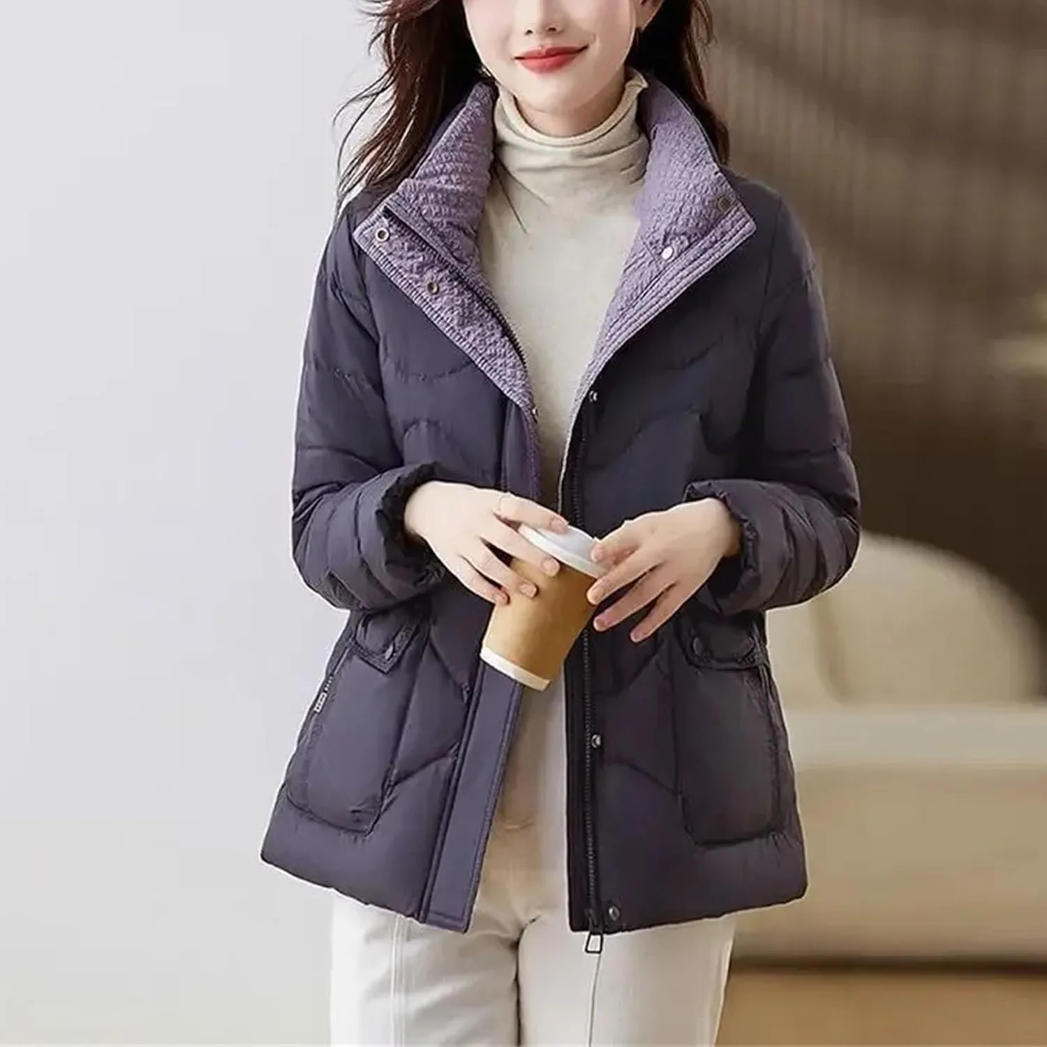 Black Padded Women's Cotton Coat Quilted Short Down Jacket Youthful Offers Modern Lined in Outerwears Thick Great
