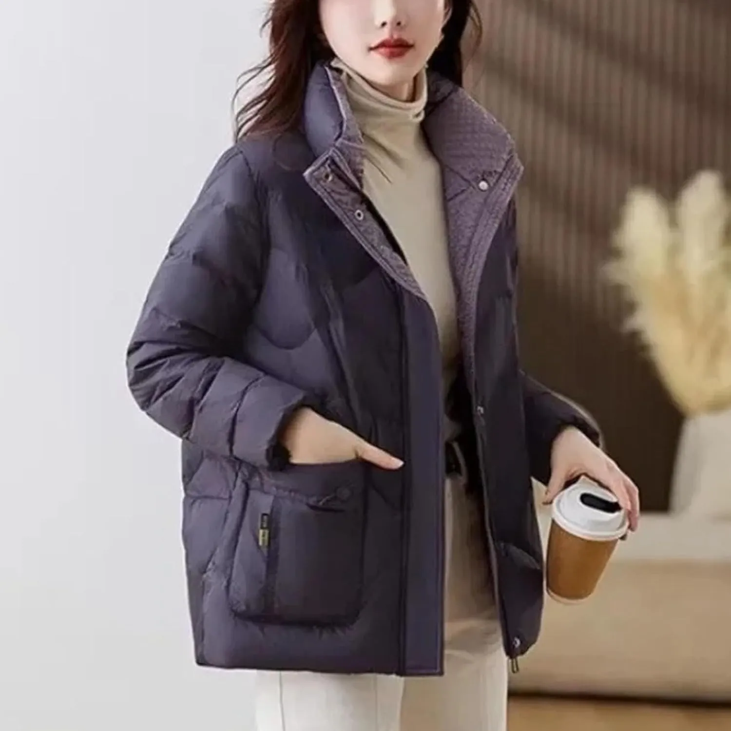 Black Padded Women's Cotton Coat Quilted Short Down Jacket Youthful Offers Modern Lined in Outerwears Thick Great