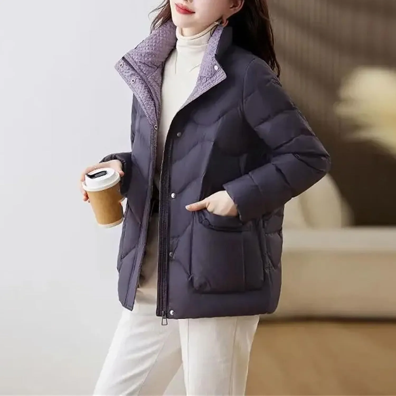 Black Padded Women's Cotton Coat Quilted Short Down Jacket Youthful Offers Modern Lined in Outerwears Thick Great
