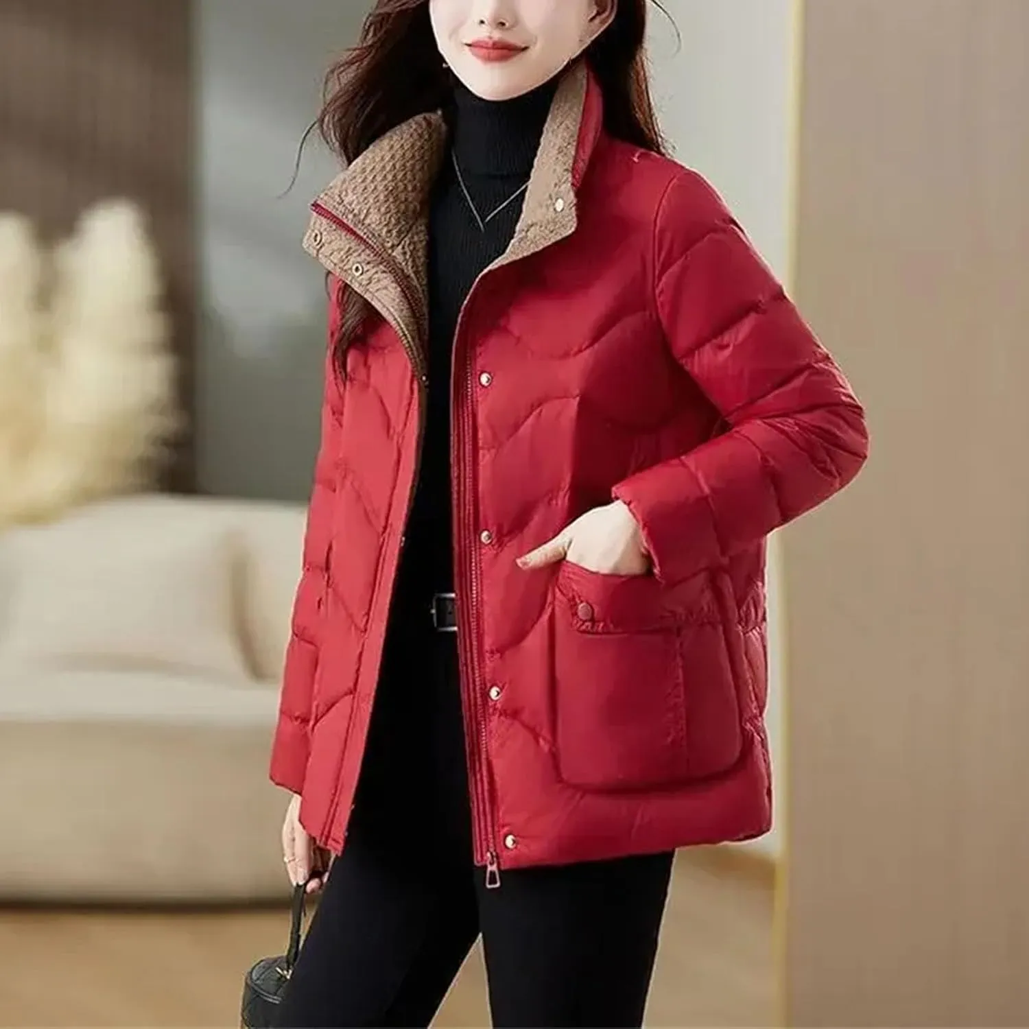 Black Padded Women's Cotton Coat Quilted Short Down Jacket Youthful Offers Modern Lined in Outerwears Thick Great