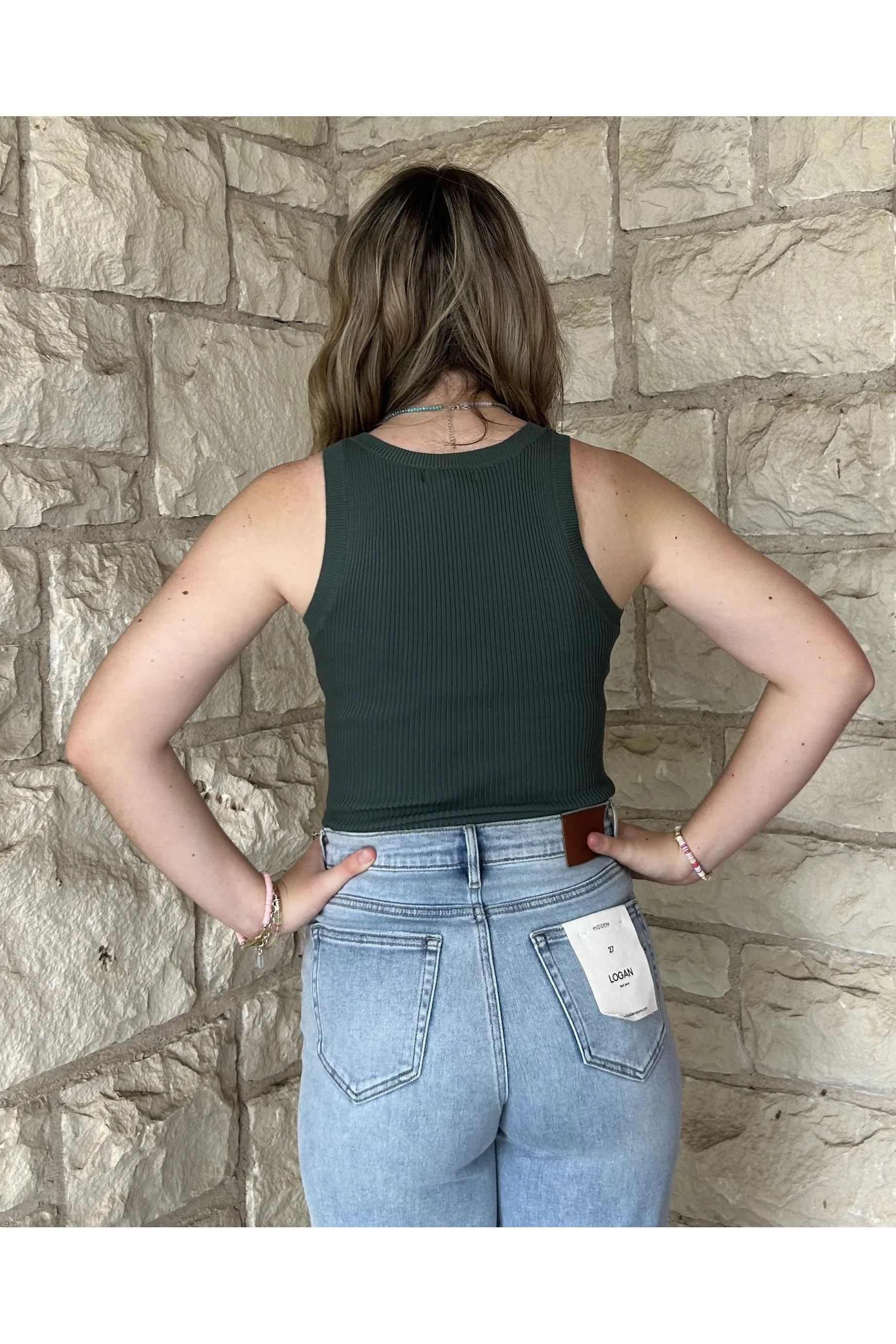 blu pepper Racerback Knit Top In Dark Green